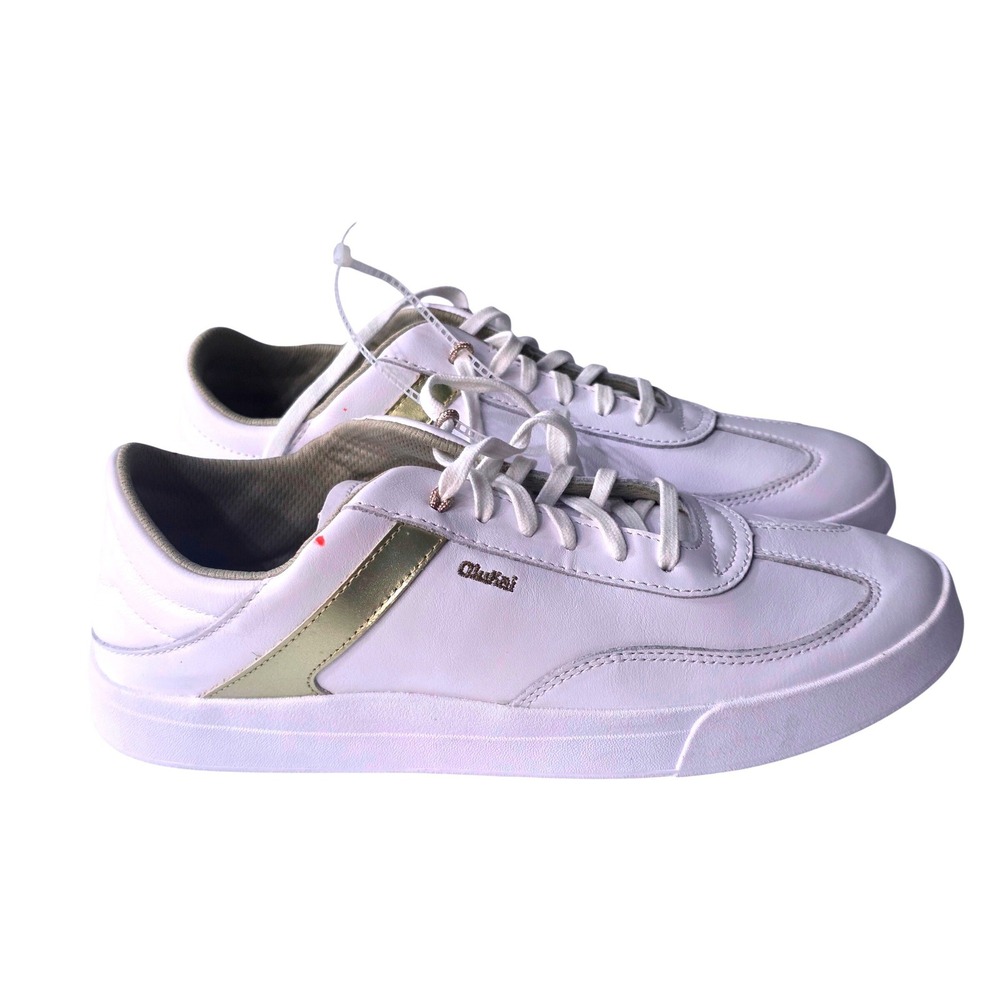 OluKai Pehuea Li Womens White Gold Leather Lace Up Fashion Sneakers Shoes Sz 11w - Picture 3 of 9